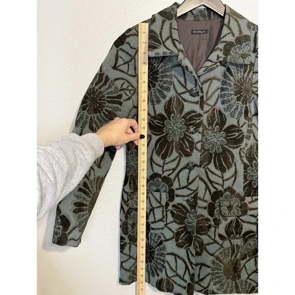 Vintage Bentley a Floral Brocade Jacket Women's Size Medium Brown Blue Textured - Picture 5 of 7